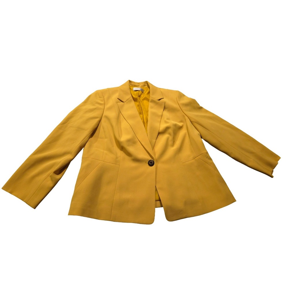 Kasper One-Button Pebble Crepe Blazer Jacket Butterscotch Yellow Size 16W / 18